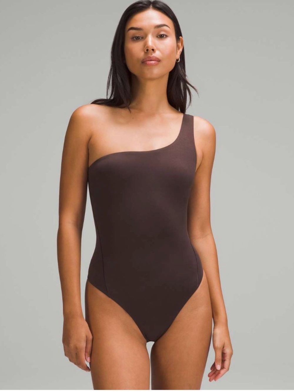 Wundermost Ultra-Soft Asymmetrical Bodysuit in Espresso